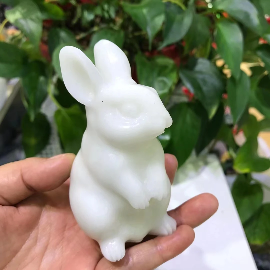 

60-100mm 1pc Natural White Marble Jade Rabbit Figurine Crystal Carved Statue Animal Home Ornament Art Collectible Gift