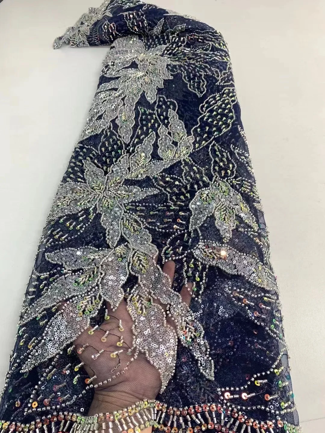 

Luxury Sequence African Lace Fabric 2022 Latest High Quality French Tulle Lace Embroidery With Beads For Party Dress