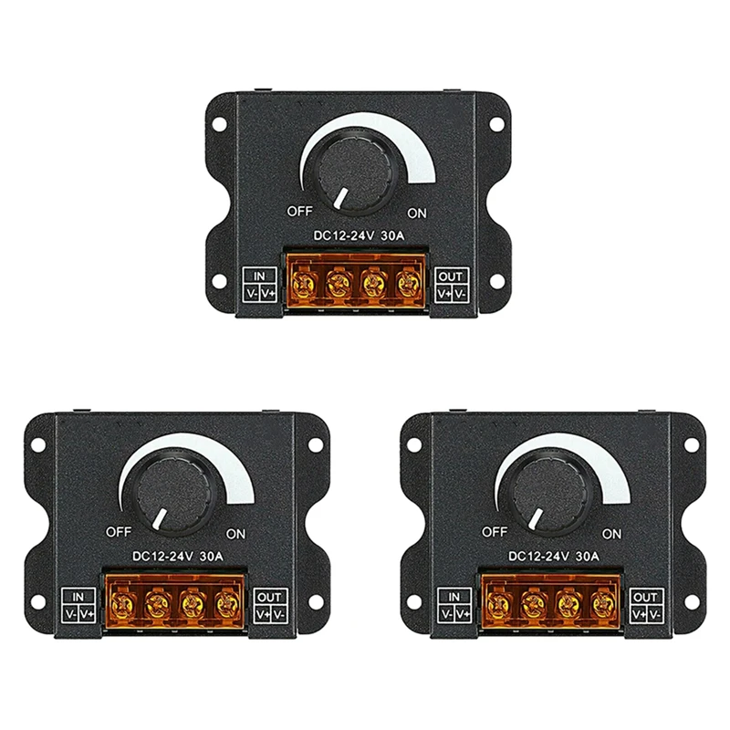 

3X LED Light Adjuster DC 12-24V 30A/No Strobe With Knob Switch LED Light Bar Brightness Adjuster Dimmer