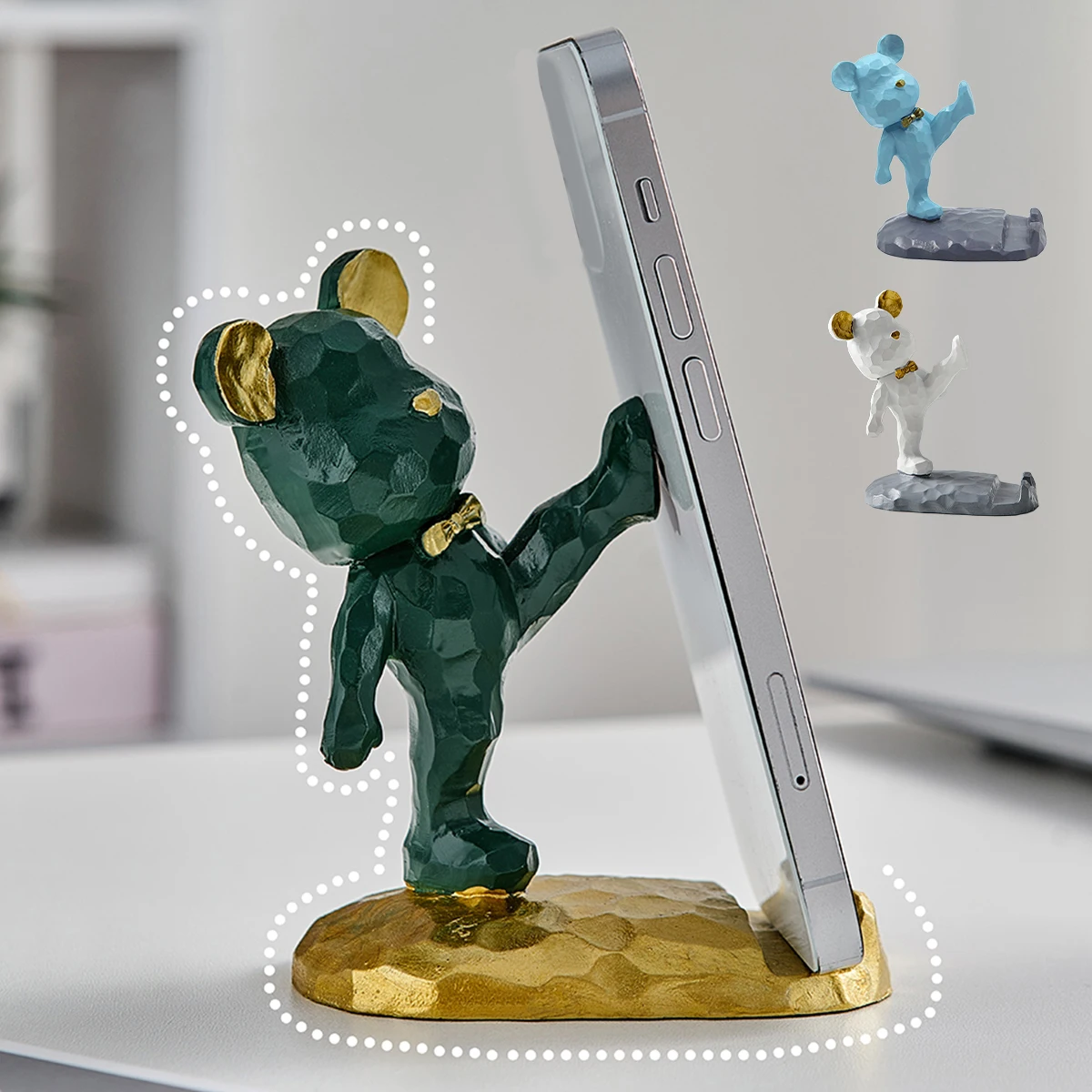 

L Bear Phone Stand Holder Cute Bear Tablet Holder Cartoon Bear Desk Phone Holder Animal Bear Phone Stand Resin Bear Sculpture