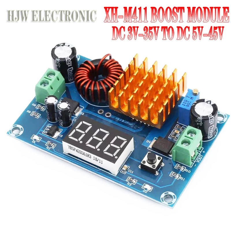 XH-M411 DC 3V-35V To 5V-45V Boost Module Цифровой вольтметр Φ Step Up плата преобразователя 5A