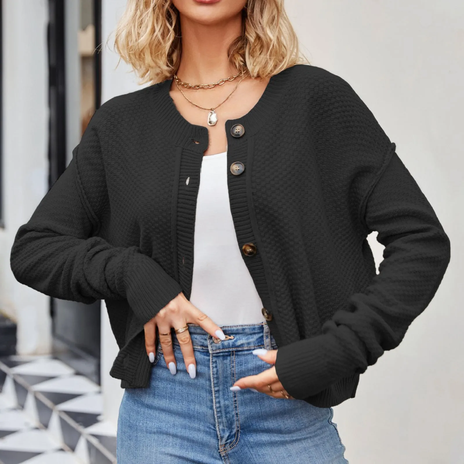 

Women's Casual Fashion Loose Retro Sweater Single Buttons Long Sleeved Cardigan Sweater Jacket Womens Long Sweater Cardigan