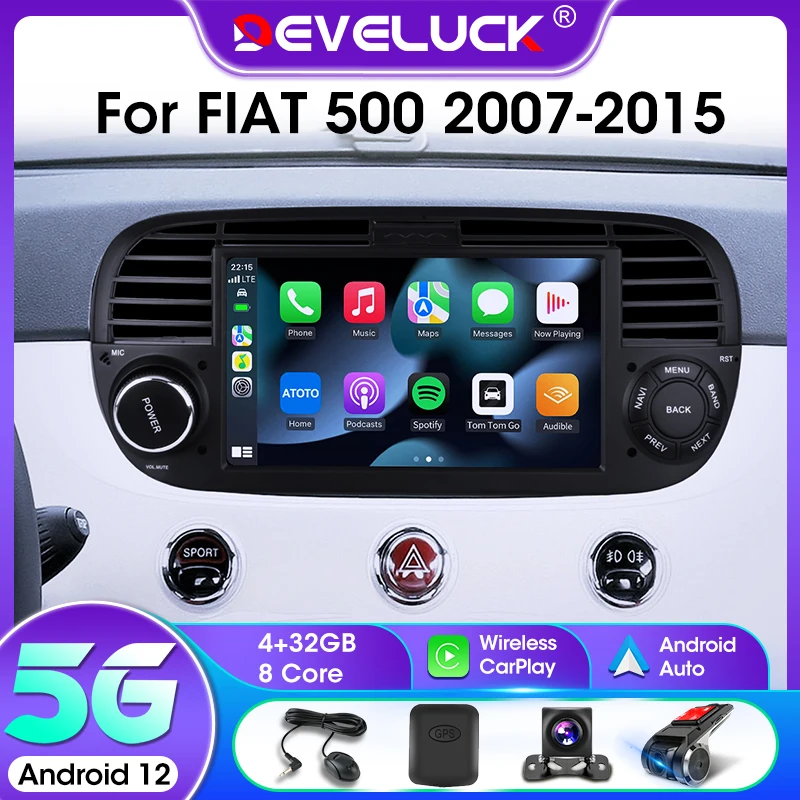 

Develuck Android 12 Car Radio Multimedia Player for FIAT 500 2007-2015 Wireless Carplay Wired Auto Stereo Bluetooth 5.0 GPS DVD