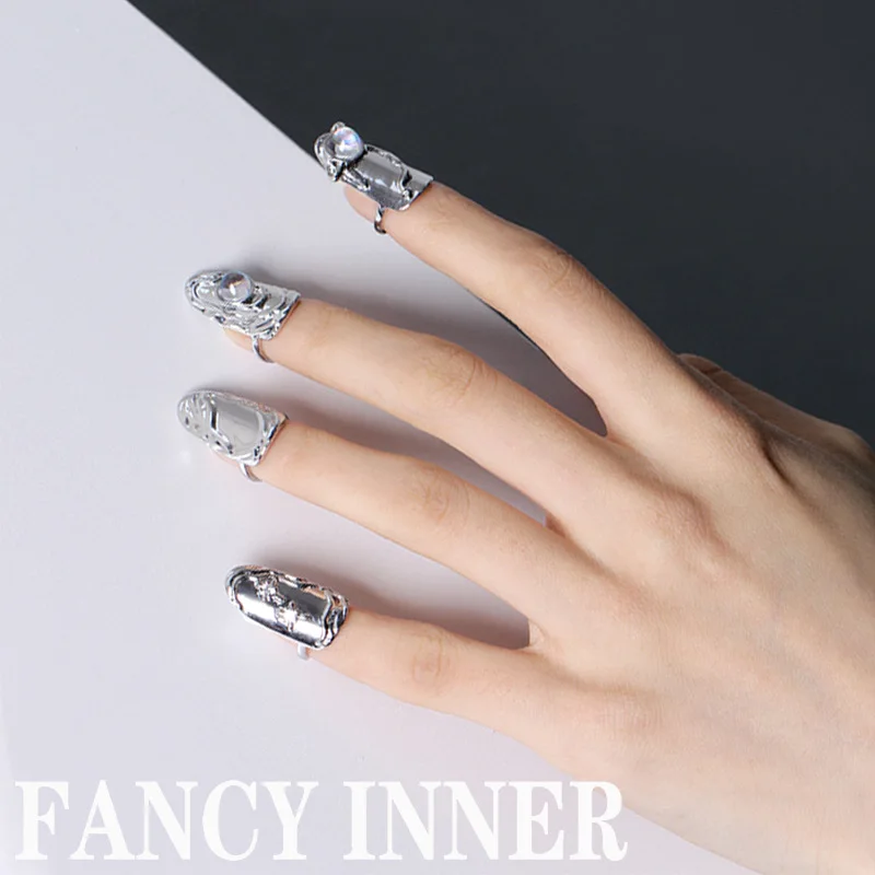 

Новинка 2022, кольцо для ногтей, броня, опал, Сияющий Цветок, Неправильной Геометрии, серебряного цвета, набор металлических колец для женщин и...