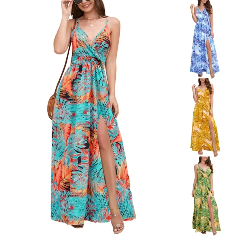 

Женское длинное платье с V-образным вырезом