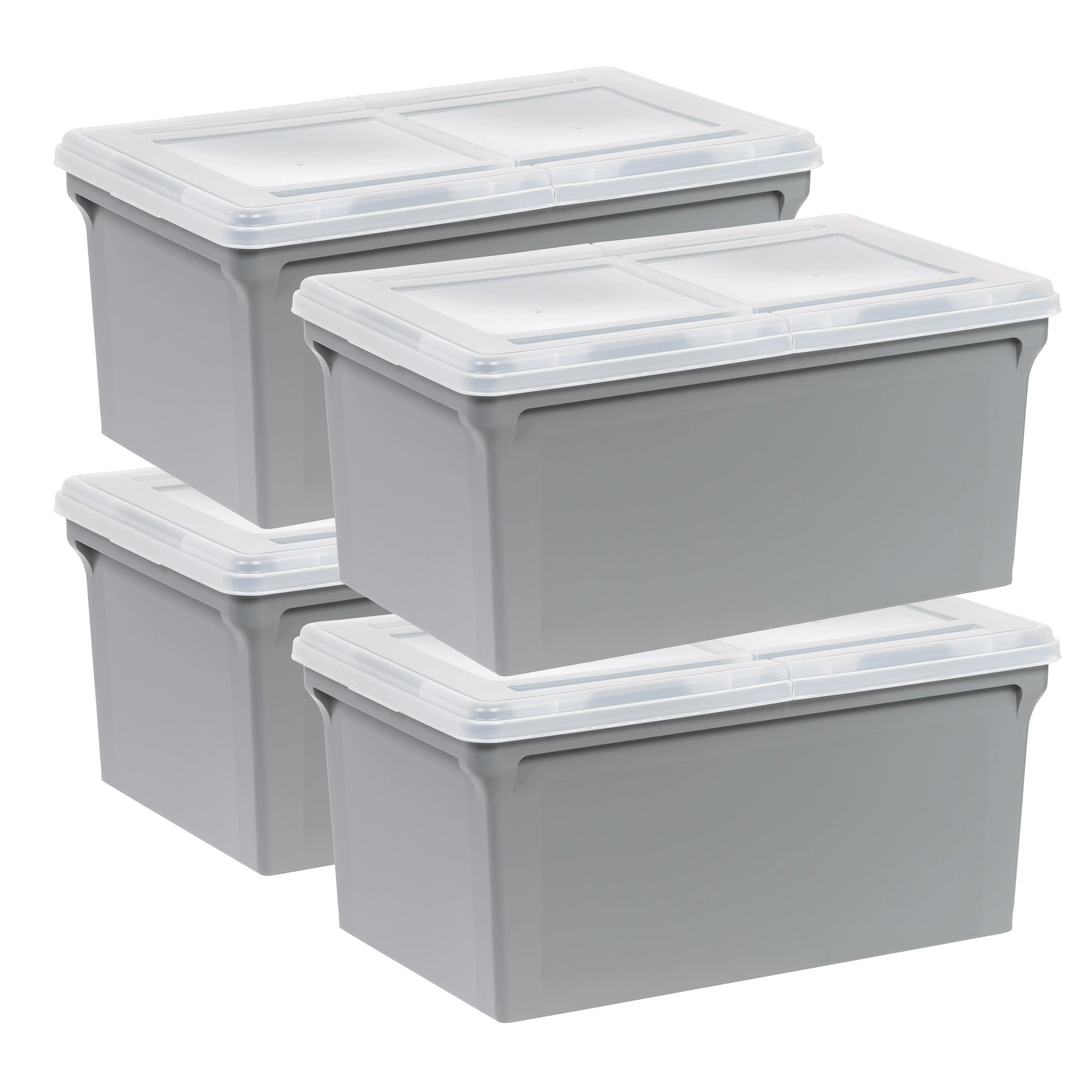 

USA, Plastic Wing-Lid Letter File Box, Gray Body Clear Lid, Set of 4