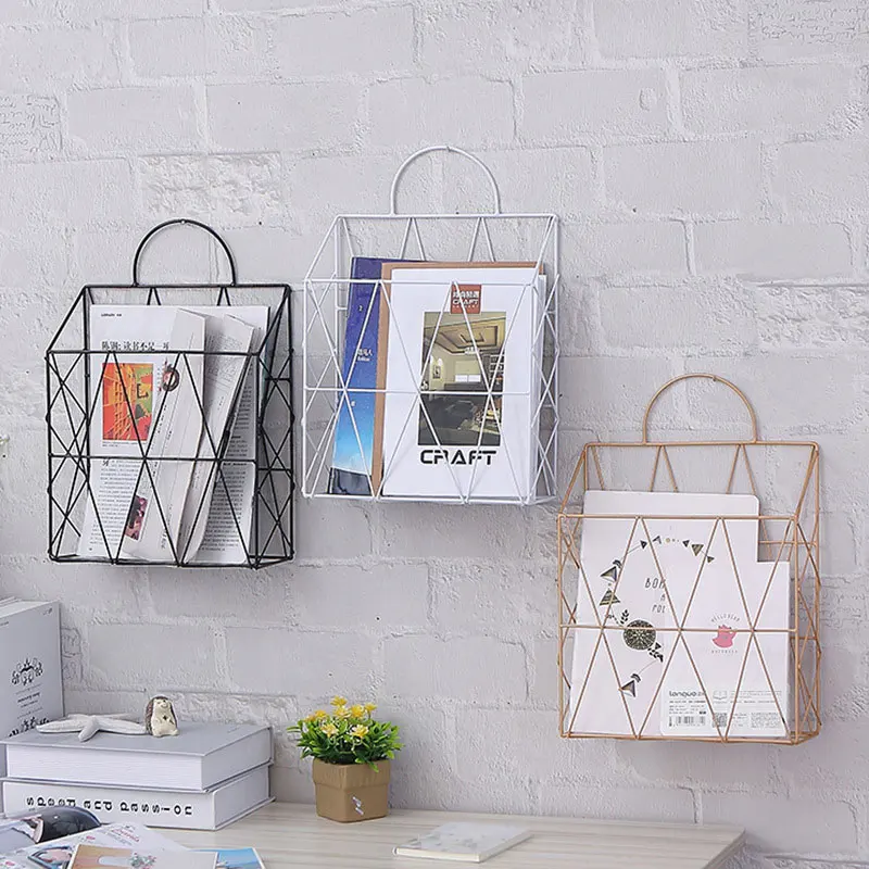 

Nordic Wrought Iron Simple Bookshelf Wall Living Room Racks Wall Hanging Room Creative Magazine Rack Storage Shelf