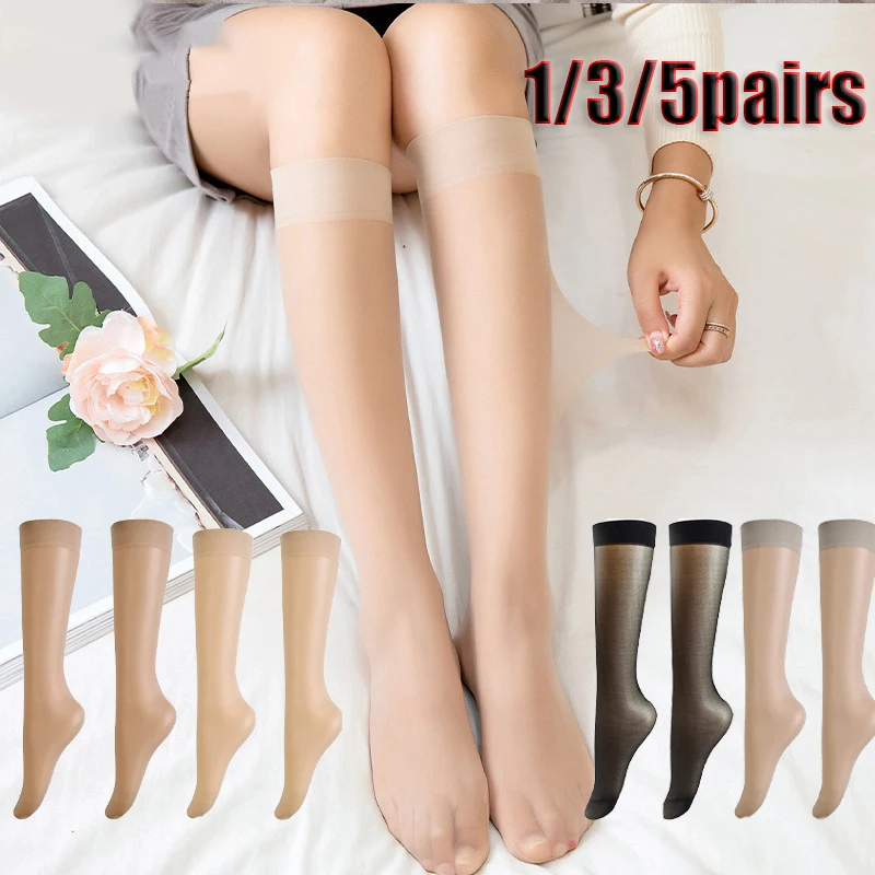 

18/3/5Pairs Sheer Knee High Socks Breathable Sexy Leg Length Sock Summer Invisible Long Solid Thin Transparent Stockings