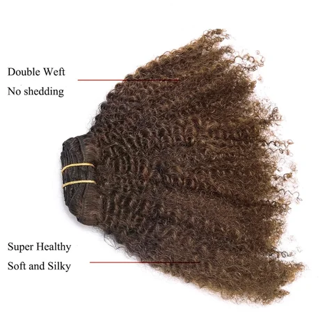 Коричневые цветные вьющиеся накладные волосы на клипсе, афро вьющиеся человеческие натуральные накладные волосы на клипсе, вьющиеся накладные волосы, человеческие волосы