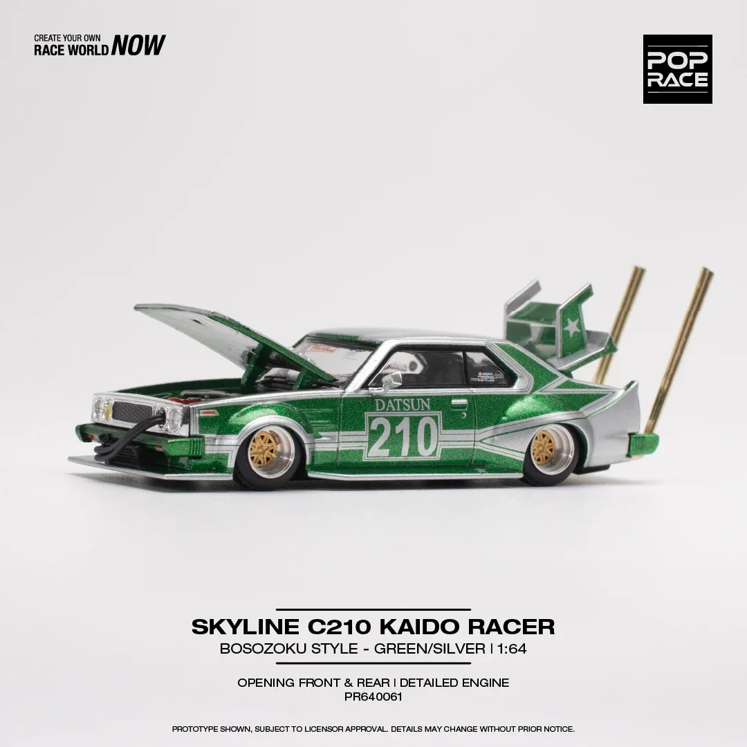 XCarToys x POP RACE 1:64 C210 Kaido Racer Bosozoku Style SilverGreen Литая под давлением модель автомобиля