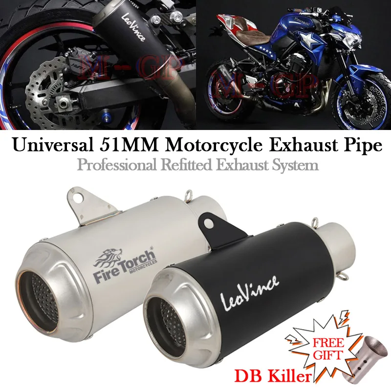 

51MM Universal Motorcycle Leo Vince LV-10 Exhaust Pipe DB Killer Muffler Escape For Z700 Z900 RS Ninja400 Z400 S1000 XR GSX 250R