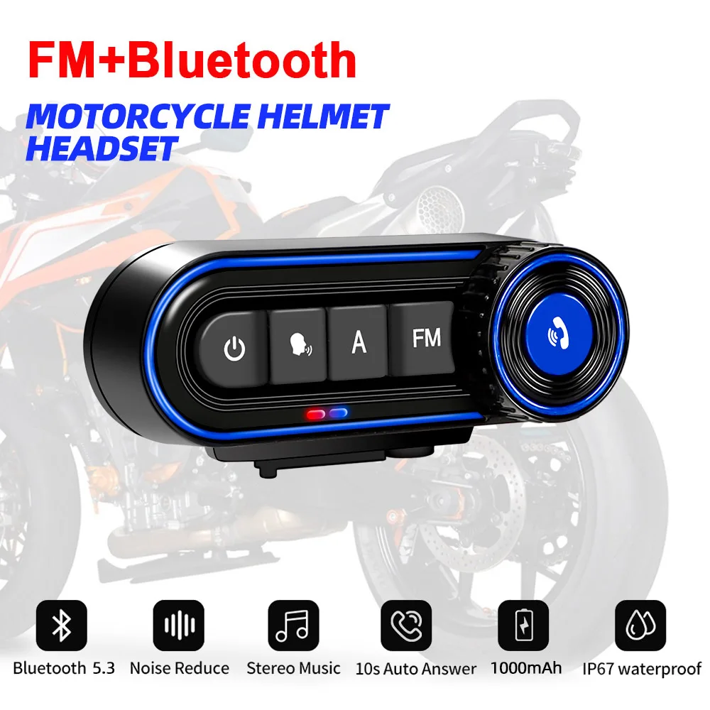 

V5.3 Motorcycle Helmet Bluetooth Headset FM Radio Stereo Earphone Waterproof Handsfree Headphone Voice Control Roise Reduction