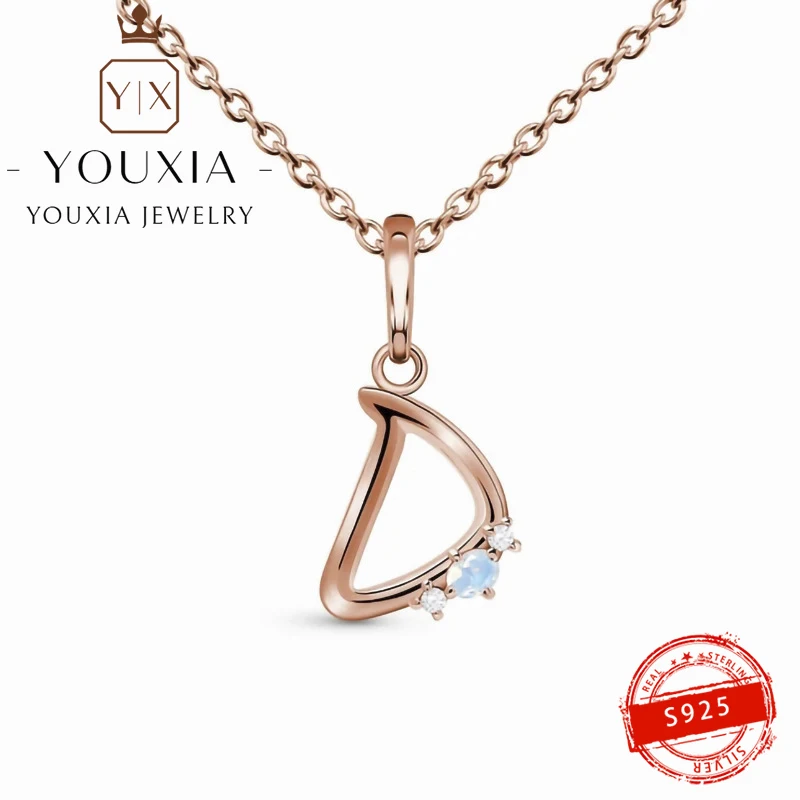 

Hot Selling Own Brand DIY925 Silver Letter D Moonstone Necklace Personality Design Party Banquet Fashion Exquisite Jewelry