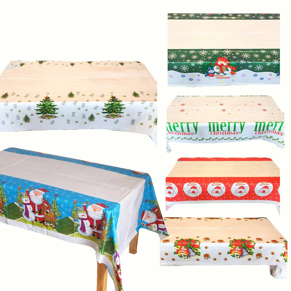

Christmas Tablecloths Disposable Waterproof Plastic Tablecloth New Year's Eve Table Cover Christmas Party Supplies 108*180cm