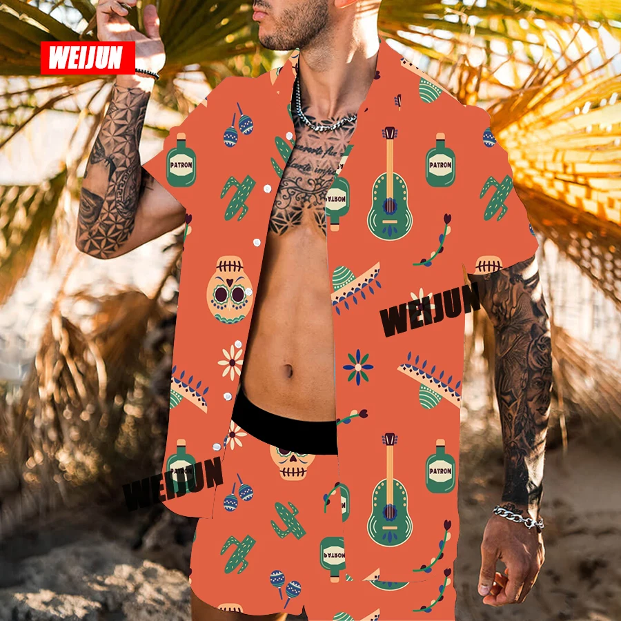 

Casual lapel print thin Hawaiian shirt Men's shirt shorts sport casual suit