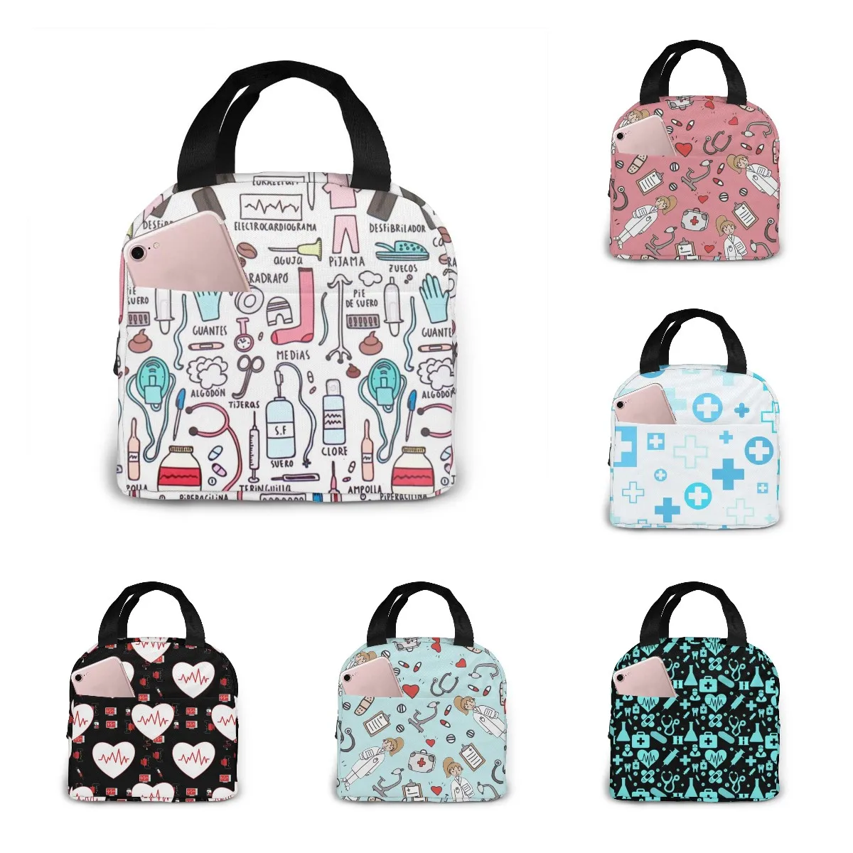 

Travel Nurse Bag Insulated Lunch Bags Women Cartoon Nurse Print Food Case Cooler Warm Bento Box for Kids Lunch Box Picnic Bag