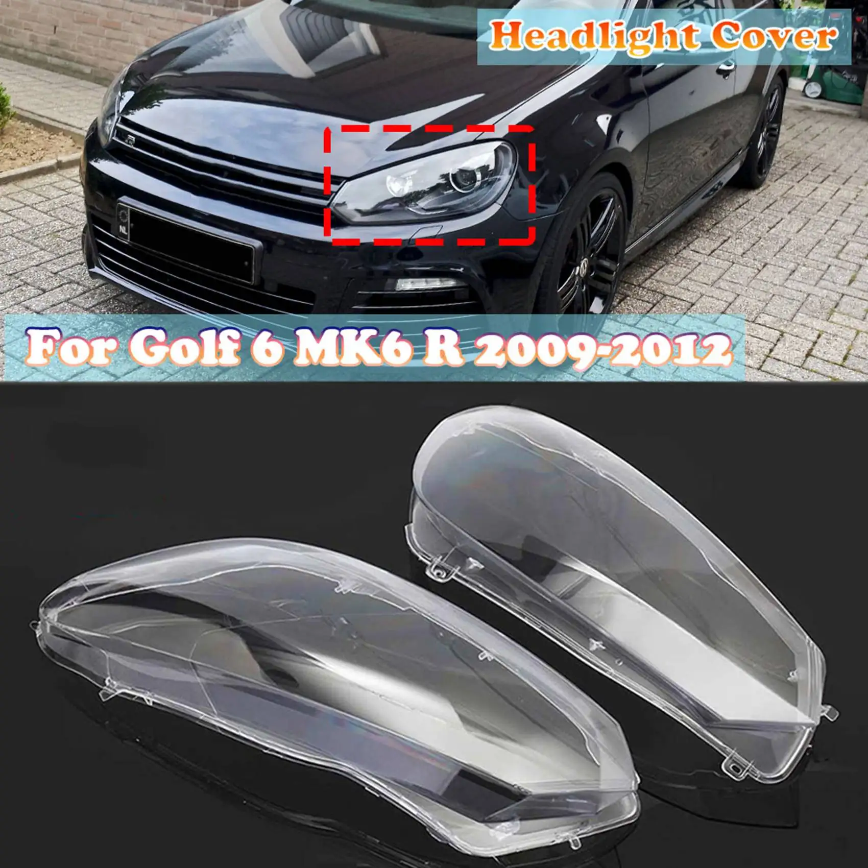 

Car Headlight Shell Headlight Lens Replacement Auto Transparent Lampshade for-VW Golf 6 MK6 R 2009-2012