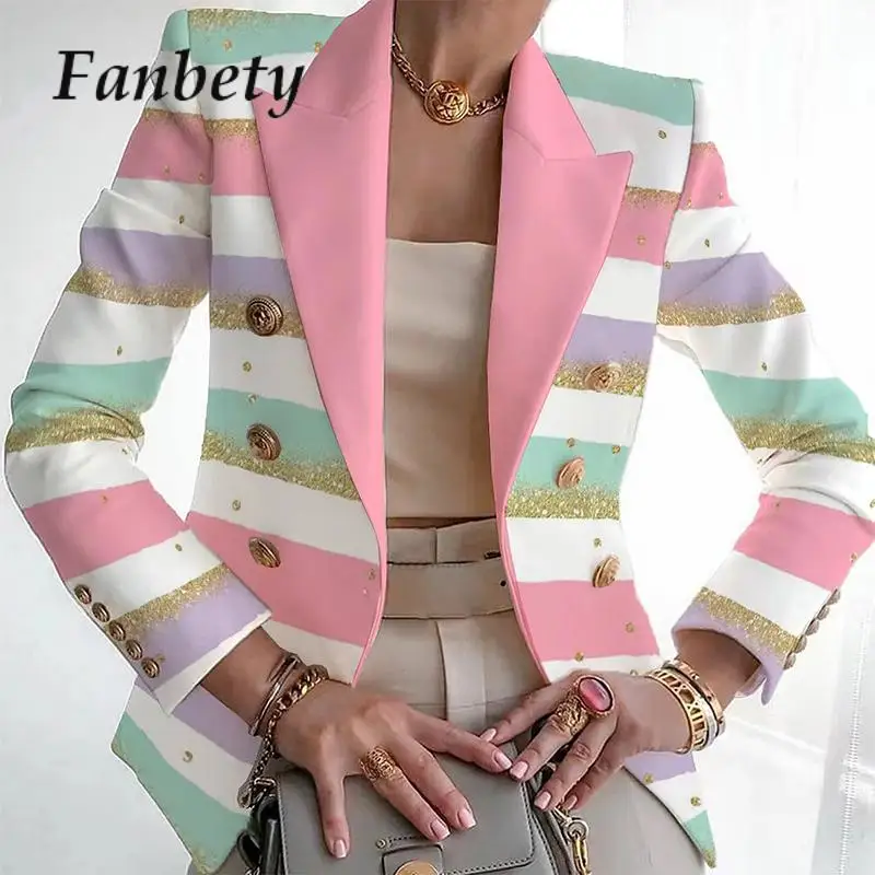 

Женский офисный двубортный Блейзер, элегантный облегающий пиджак с отложным воротником, деловой кардиган контрастных цветов с длинным рукавом
