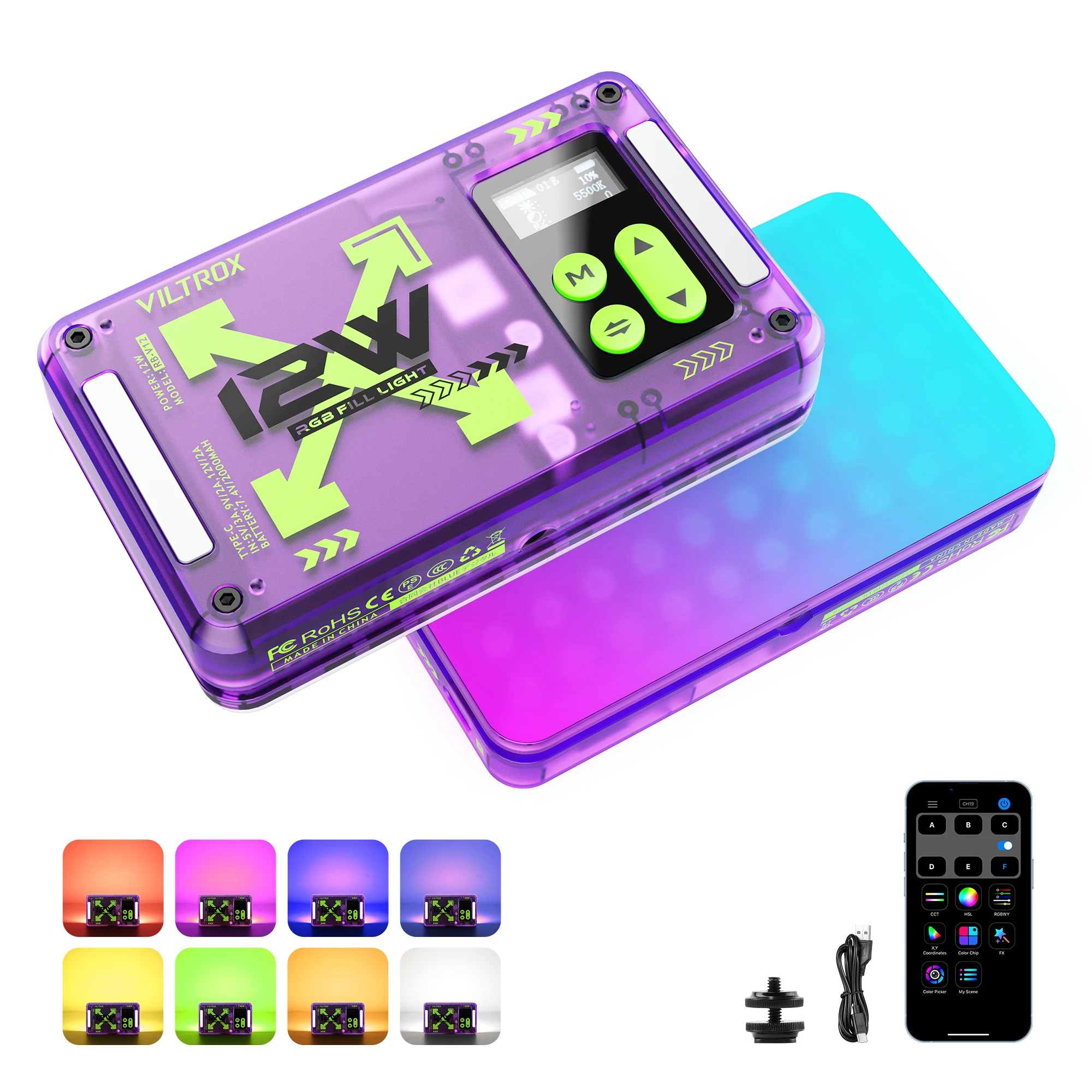 VILTROX телефон с магнитной RGB-подсветкой 360 ° полный цвет портативный панель для