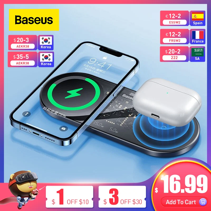 

Baseus 20W Dual Wireless Chargers for iPhone 14 13 Airpod Pro Fast Qi Wireless Charger for Samsung Xiaomi 12 Pro Charging Pad