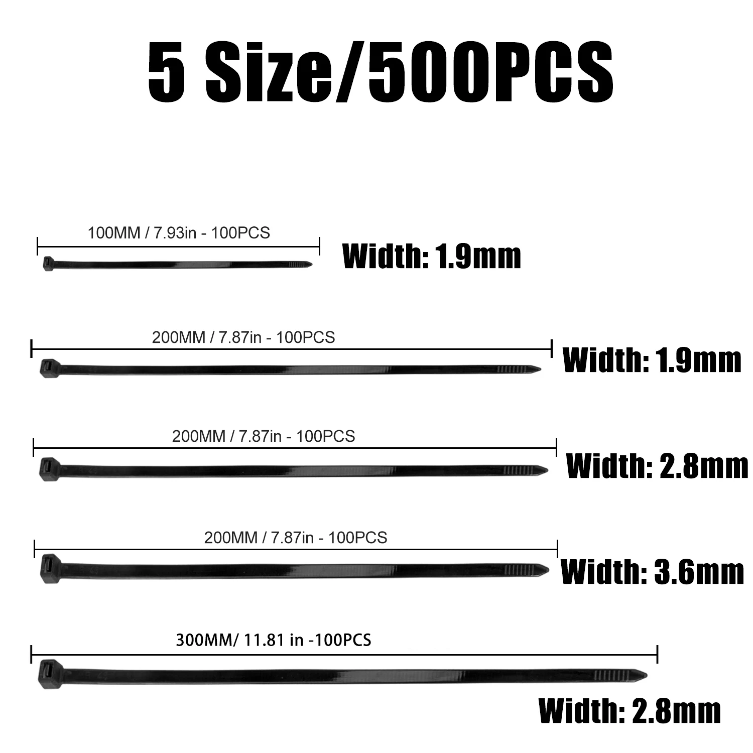 Самоблокирующиеся Нейлоновые кабельные стяжки 500 шт. черные пластиковые