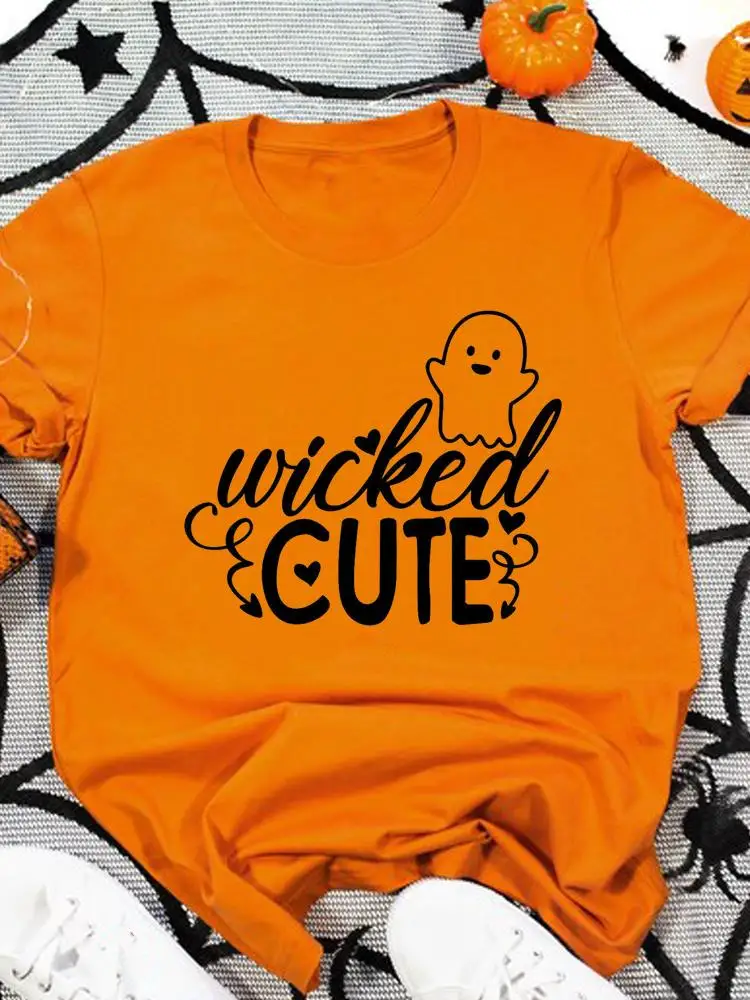 

Fall Autumn Holiday Festival Cute T Ladies Halloween Clothing Print Fashion Orange T-shirts Clothes Women's Female Graphic Tee