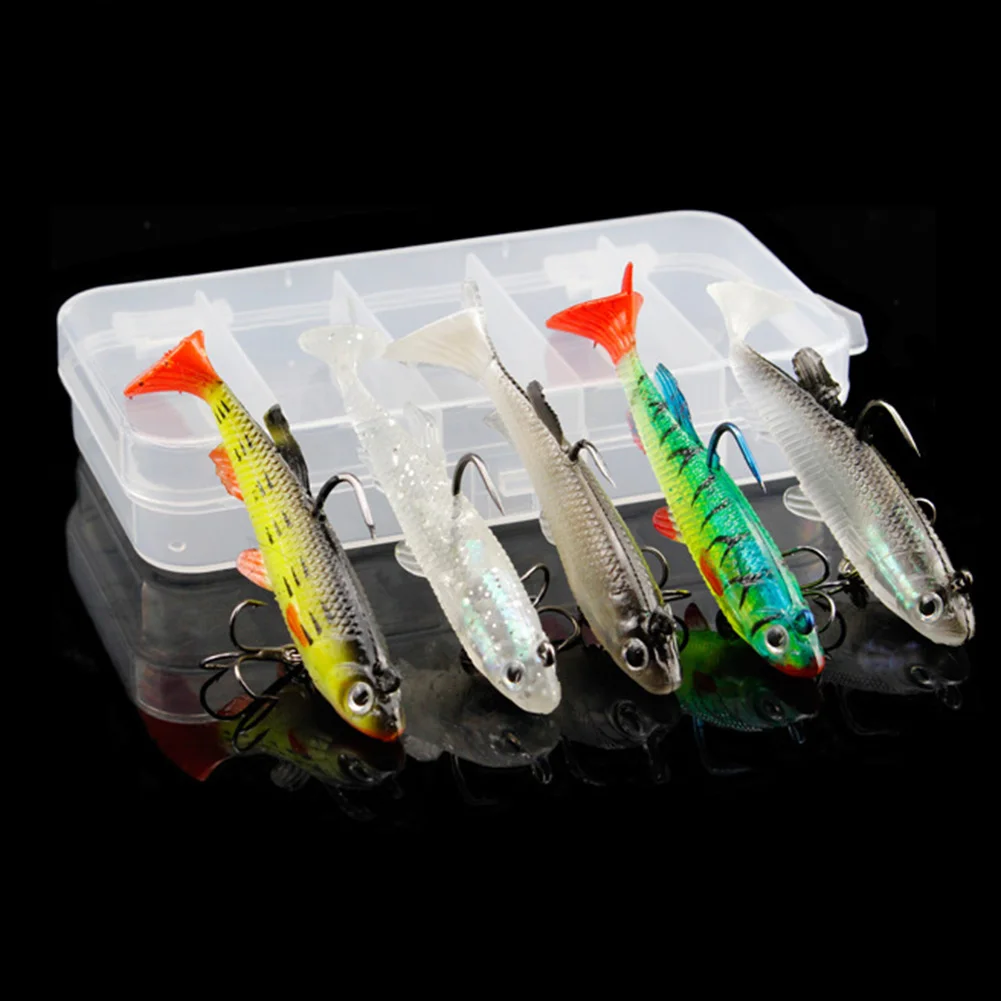 

5 шт./кор. рыболовная Мягкая приманка с Т-образным хвостом, комплект приманки для рыбы с крючками, Тонущая приманка для ловли родственной щук...