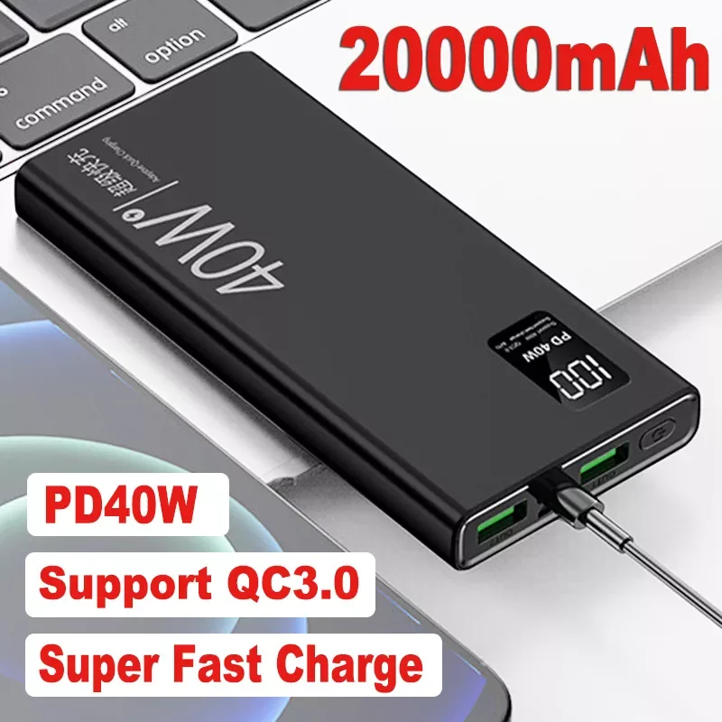 

NEW 40W Super Fast Charge Power Bank Portable 20000mAh Charger High Capacity Digital Display External Battery For IPhone mi QC3.