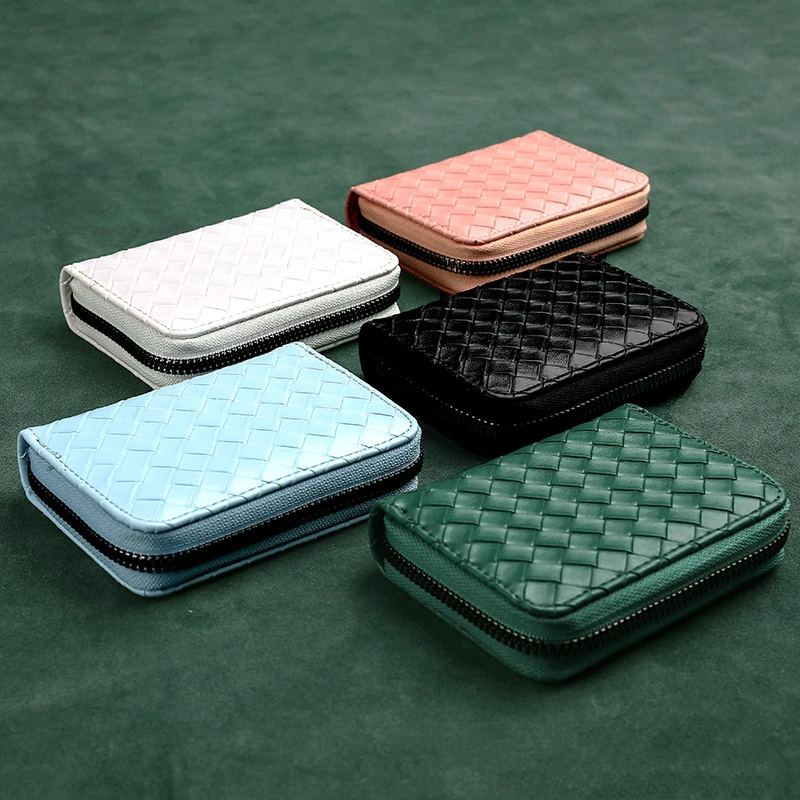 

PU Anti Thief ID Cards Holders Weave Business Bank Credit Cards Holder Cover Zipper Wallets Fashion Coin Pouch Bags Organizer