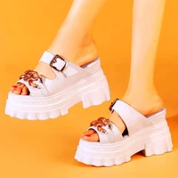 height increasing gladiator sandals womens genuine leather platform pumps open toe high heel slipper buckle summer shoes