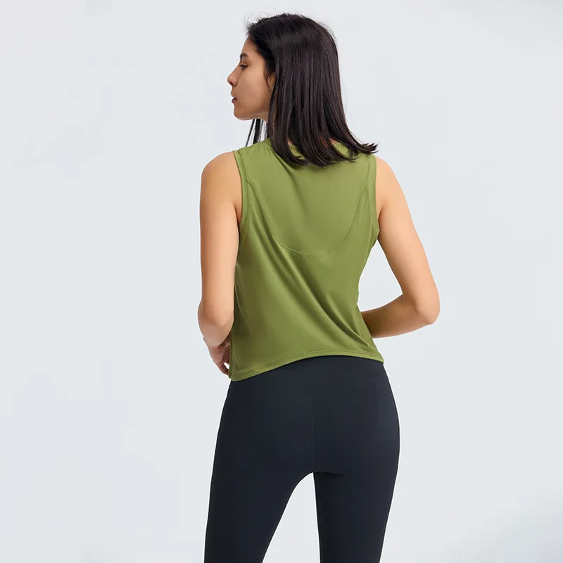 

Solid Color Round Neck Crop Top Comprehensive Training Fitness Yoga T-shirt Tank Sports Vest Loose Short -sleeved Shirt Blouse