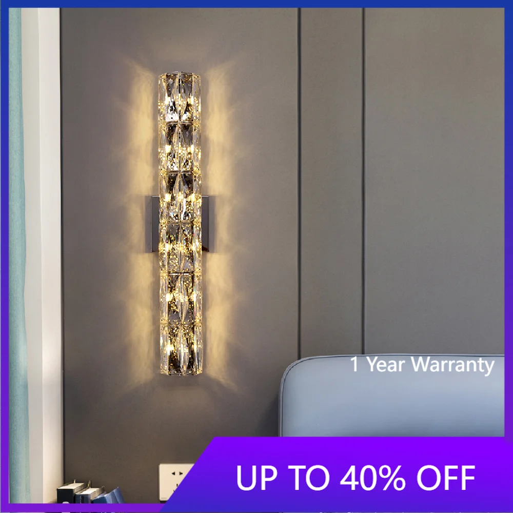 

Light Luxury LED Wall Lamp Crystal Gold Chrome Stainless steel Bedside Living room Aisle Wall Sconce Beautiful Lighting Fixture