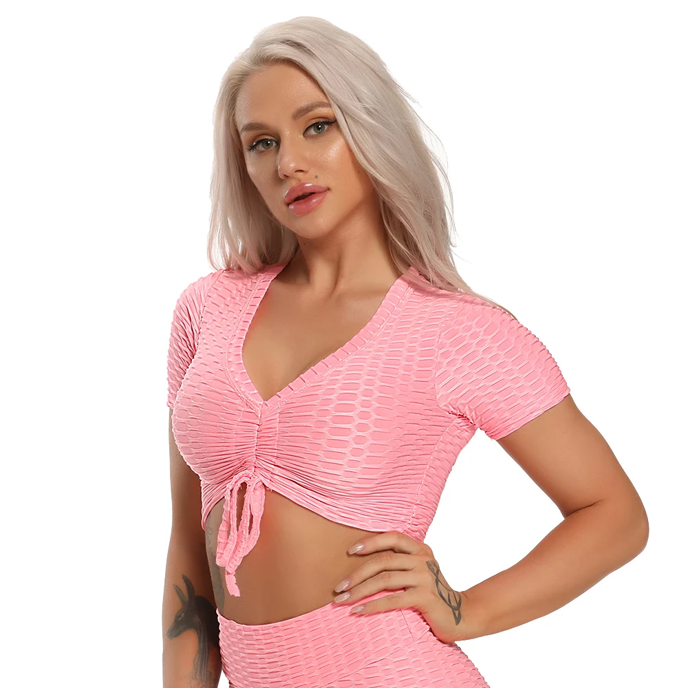 

High Elastic Gym Yoga Top Sexy Women Workout Top Print Sport Shirts Running Breathable short sleeve T-Shirts Fitness Sportwear