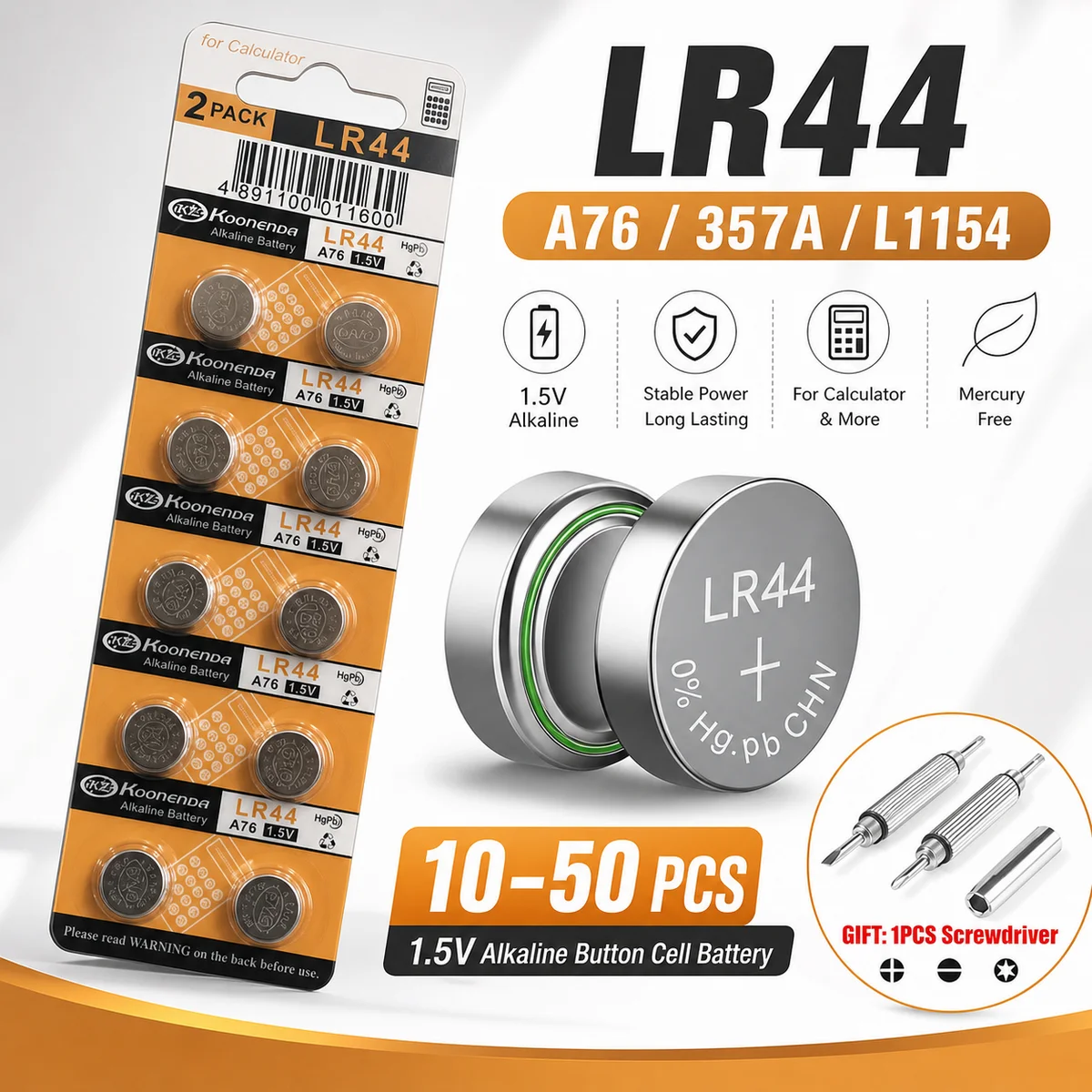 Фото Щелочная кнопочная батарейка LR44 AG13 1.5V 160mAh 10-50 шт. 357 SR44 LR1154 для часов, калькулятора, игрушек, пультов ДУ №1