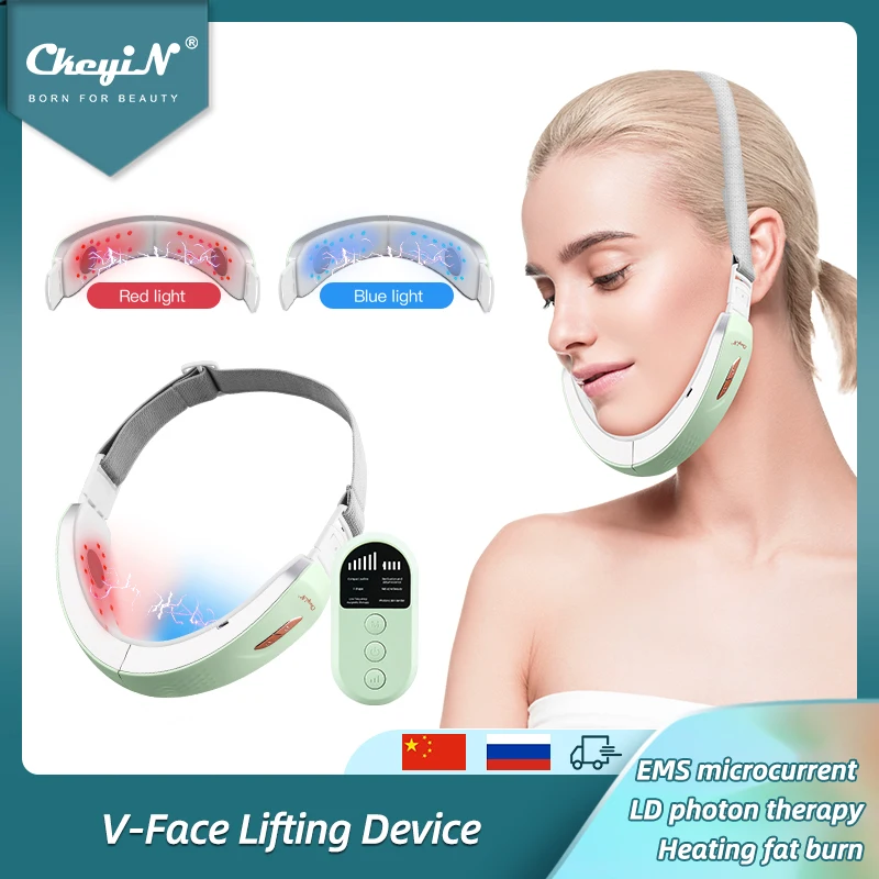 

LED Photon Facial Slimming Belt V Line Face Massager Hot Compress Skin Lifting Band EMS Wrinkle Remove Light Therapy Beauty Care