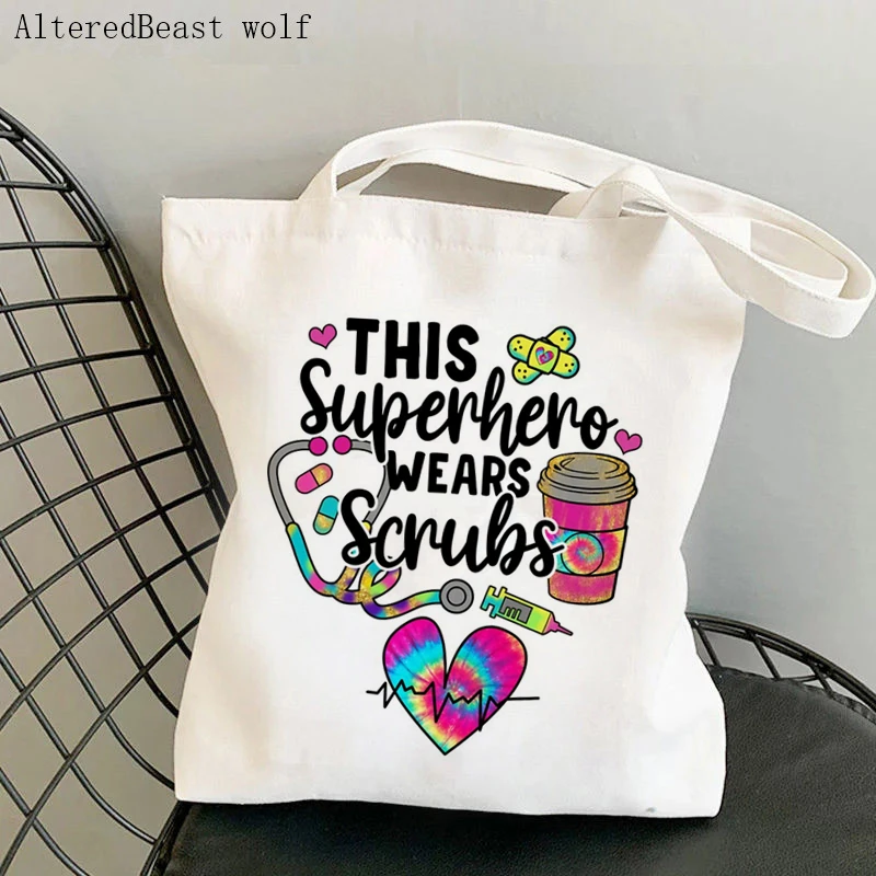 

Women Shopper bag This Superhero Wears Scrubs Sublimation Kawaii Bag Harajuku Canvas Bag girl handbag Tote Shoulder Lady Bag