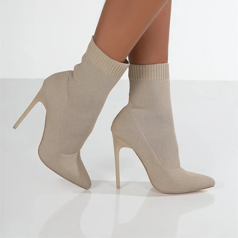 

Sexy Sock Boots Knitting Stretch Boots High Heels for Women Fashion Shoes 2022 Spring Autumn Ankle Boots Booties Female Platform