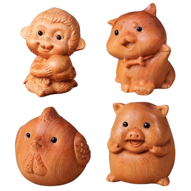 Мини-резьба по дереву 12 зодиаков животное крыса тигр кролик дракон змея лошадь