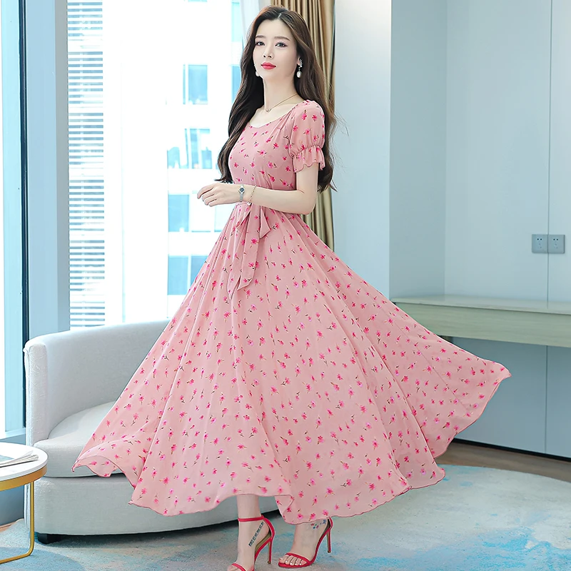 

Real Shot Summer New Western Style Chiffon Dress Early Spring Womens Clothing Waist Cover Belly Thin Temperament Fashion Dresses