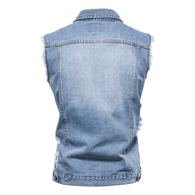 Весна 2022 новинка мужской джинсовый жилет с перекрестными краями однотонная