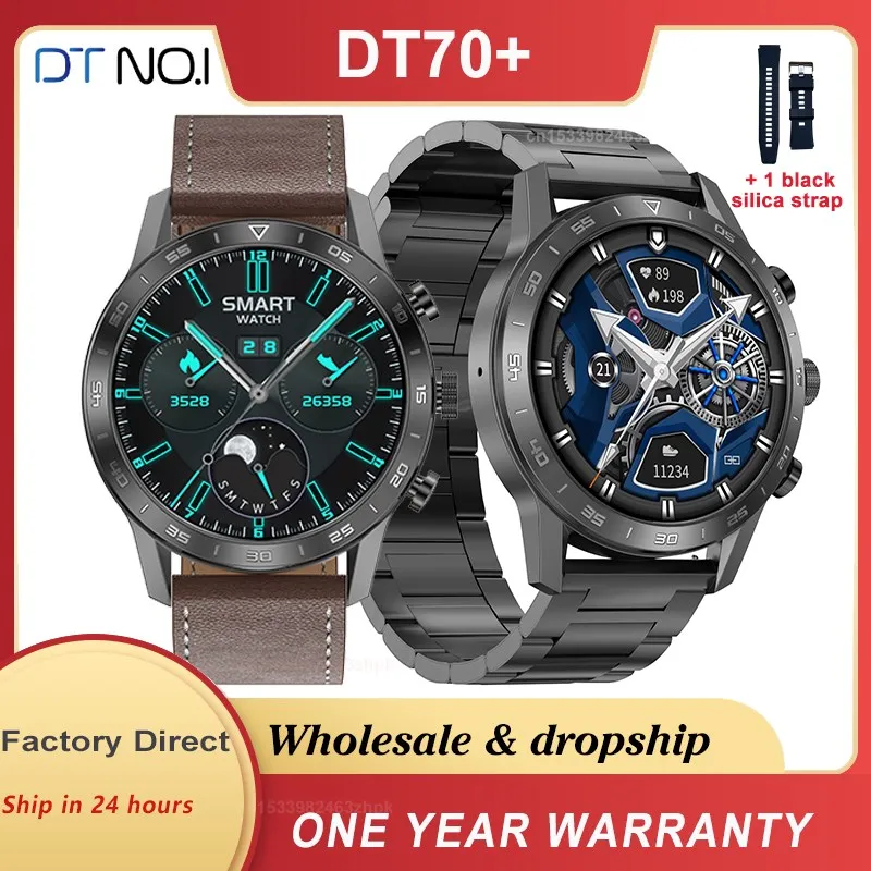 

DT70+ Business Smart Watch Men 1.45 Screen NFC Stainless Steel Waterproof BT Call Fitness 100+ Sport DT70 Plus Smartwatch