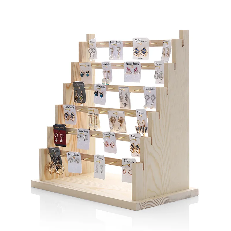 olid Wood Jewelry Display Rack Stand Earrings Holder for Stud Earring Pendants Bracelets Rings Jewelry Organizer Showcase Shelf