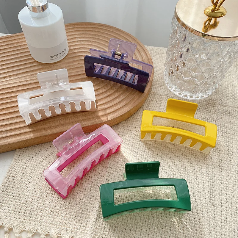 

Korean New Thickened 10cm Large Square Hollow Hair Clip Claw Fashion Plastic Shark Clip Hair Accessories For Women Girls