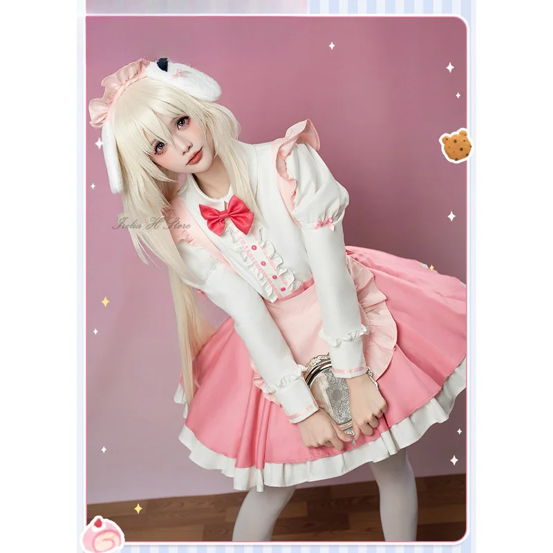 Фото Amairo Шоколад ‌   Yukimura Chieri Ogimi Ichika Косплей Костюм Девушка Розовое Платье Лолиты Реквизит Хэллоуин Вечеринка Милая Униформа Горничной №4