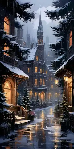 Алмазная живопись Fullcang Уличный пейзаж снежные дни