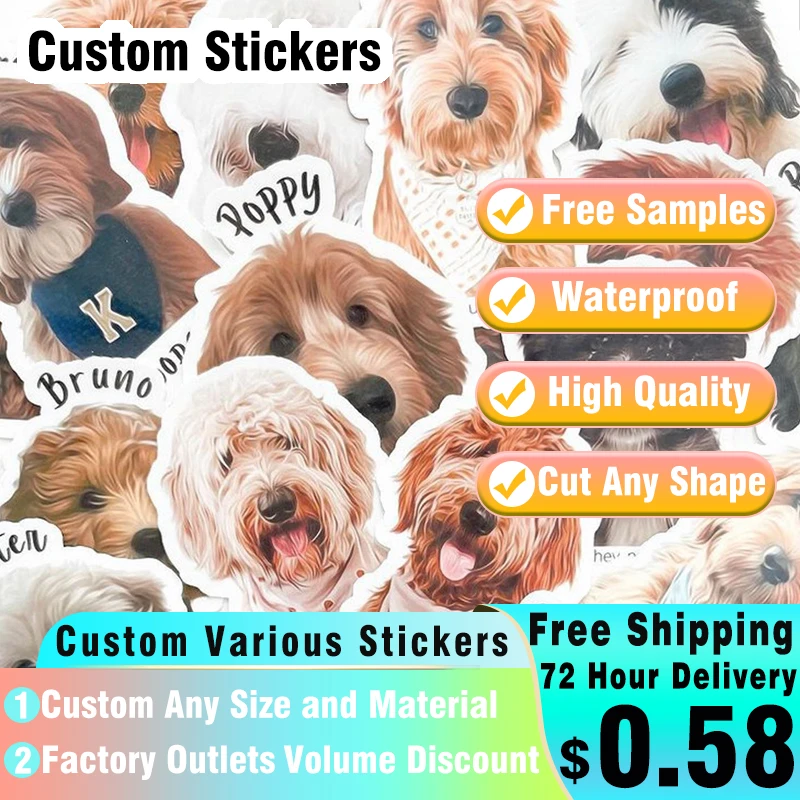 

Custom Stickers with Logo Waterproof Kawaii Anime Stickers Adhesive Labels for Pets Idols Kids Photo Stationery Skateboard Cups