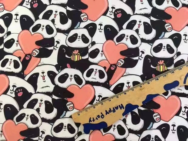 Хлопковая тканая ткань Showa с животными Милая Панда и сердце материал для шитья