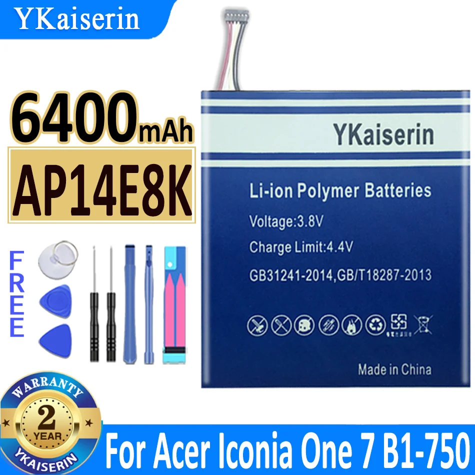 

6400mAh 100% Warranty YKaiserin Battery New Tablet AP14E8K For Acer Iconia One 7 One7 B1-750 Lithium Polymer Batteries Bateria