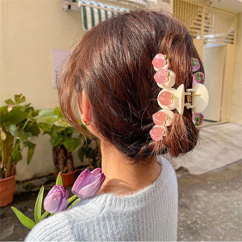 

Cute Peach Hair Claw Summer Acrylic Hair Clips Headband Hairpin Hair Crab Ponytail Clip Fashion Hair Accessories Gifts Hairpins