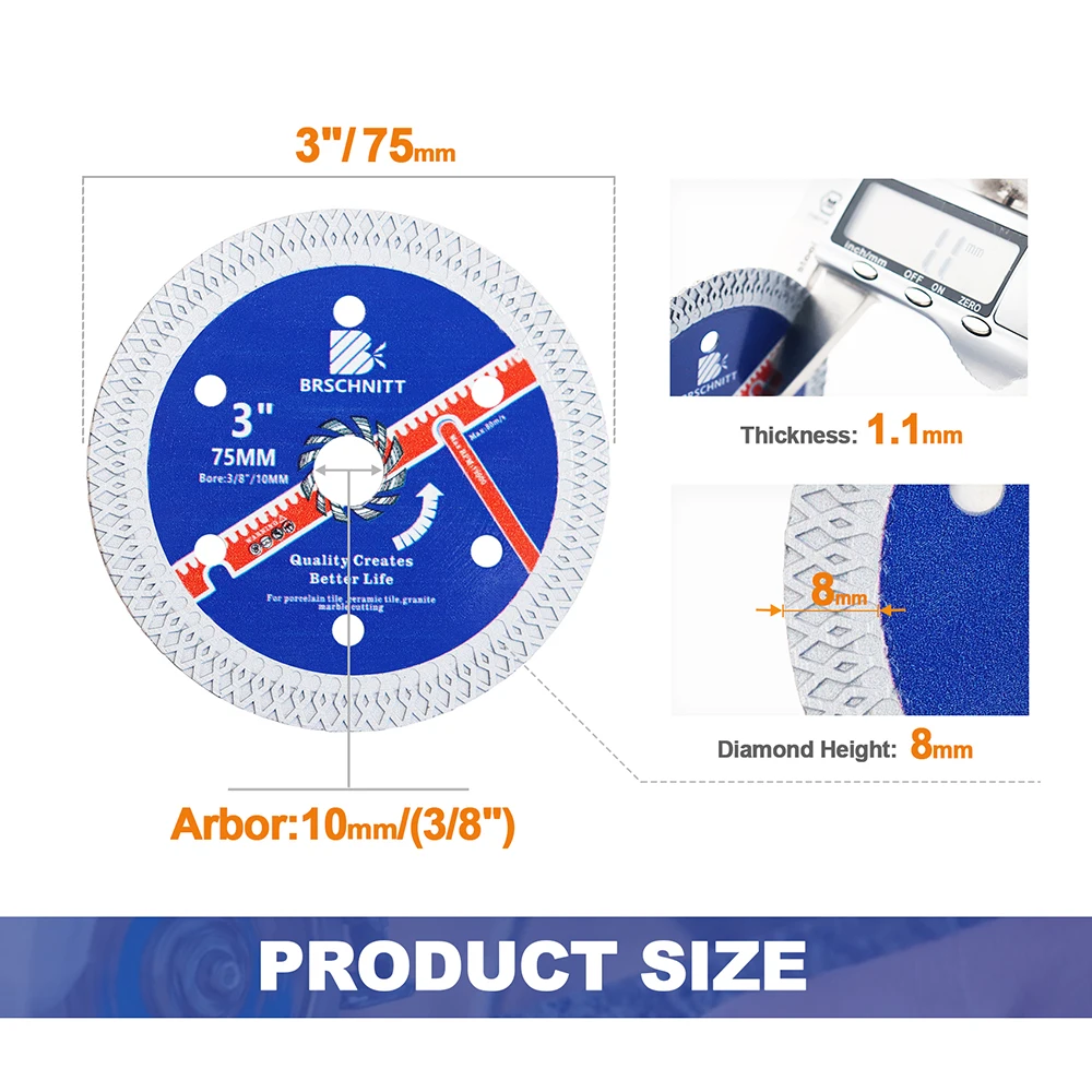 

Мини-пильное полотно BRSCHNITT, диаметр 75 мм, режущий диск, резак для бетона, дерева, ментальной плитки, гранита, стекла, мрамора, режущий диск